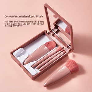 Ensemble de 5 mini pinceaux de maquillage, étui miroir rose, fibres synthétiques, fond de teint, kit de pinceaux cosmétiques portables pour le visage, pour les voyages - Product Image 5