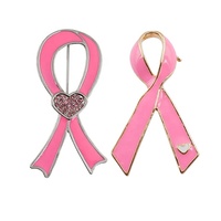 Broche en métal émaillé avec ruban rose et cœur, bijoux fantaisie en gros pour la sensibilisation au cancer du sein