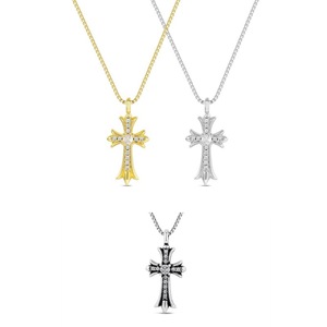 Cross Pendant <b>Necklace</b> Titanium Steel Full Diamond Round Brilliant Cut Unisex Everyday Wear Hip Hop Style - Product Image 1