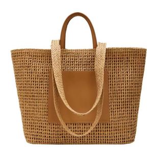 กระเป๋าถือชายหาดทรงสวย ขนาดใหญ่ จุของได้เยอะ มีหูหิ้วสองข้าง ทำด้วยมือจากวัสดุหวาย กระเป๋าสะพายไหล่สานสำหรับผู้หญิง - Product Image 2