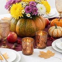 Support de bougie en verre style Ins, simple et élégant, thème citrouille pour Thanksgiving et Halloween, décoration de fête.