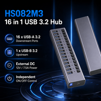 16 Portlu Güçlendirilmiş USB 3.2 Gen2 Hub, 10Gbps, 16x USB-A, Ayrı Ayrı Anahtarlı, Alüminyum Çoklu Portlu Hub