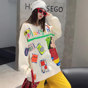 <span class=keywords><strong>Pull</strong></span> en molleton à manches longues de <span class=keywords><strong>grande</strong></span> <span class=keywords><strong>taille</strong></span> de style européen pour femmes, mi-long, ample, avec motif de dessin animé 3D décoratif, boutonné - Product Image 2