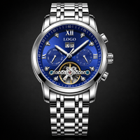Reloj de Lujo para Hombre, Automático, Mecánico, Tourbillon, Esqueleto, con Diamantes, Correa de Acero Inoxidable, Cierre de Mariposa, Resistente al Agua 30M