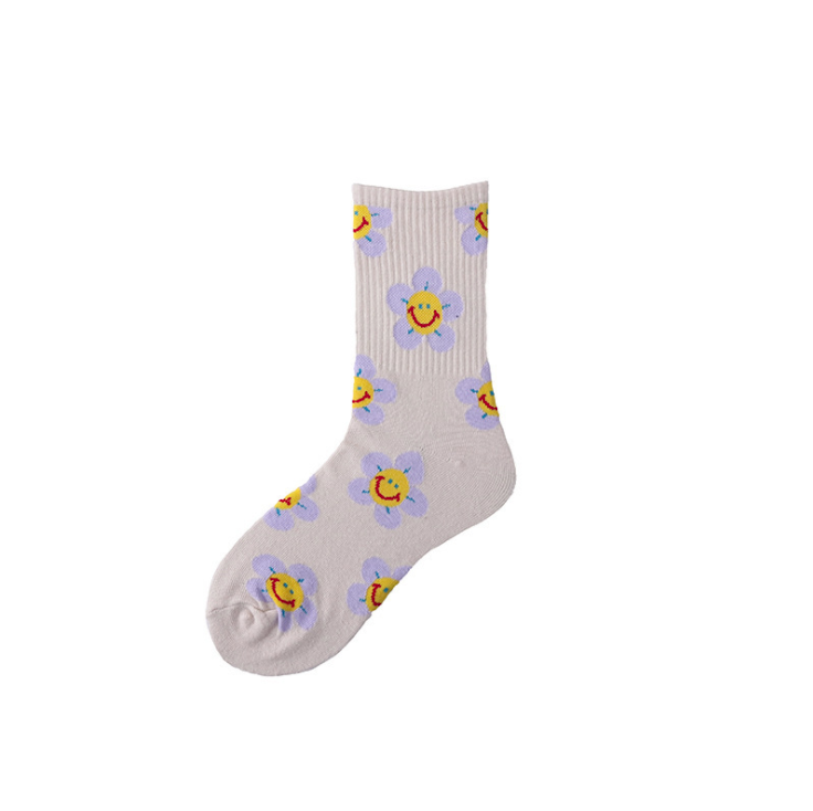 Funny Cute Smile Flower for Women Bulk Wholesale Premium Cotton Socks Women