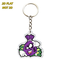 Porte-clés en acrylique motif sac d'argent violet de dessin animé, drôle, avec signe dollar et billets verts, design à bords transparents