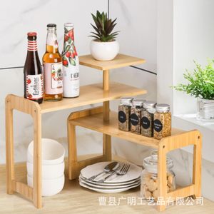 Estante de Cocina de Bambú de 3 Niveles, Estante Esquinero Multifuncional, Organizador de Encimera Tipo Soporte - Product Image 1