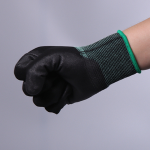Ustomized-guantes de seguridad para trabajo de jardín, guantes de punto de poliéster de 13G, poliéster de poliuretano con revestimiento de trabajo negro al por mayor