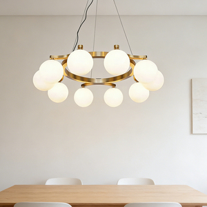 โคมไฟเพดานทรงกลมเรขาคณิตทันสมัย 10 ดวง ใช้หลอดไฟ G9 โครงโลหะสีทอง โคมแก้วทรงกลม ดีไซน์หรูหรา เหมาะสำหรับห้องรับประทานอาหาร ห้องนั่งเล่น และบ้านพักตากอากาศ - Product Image 3