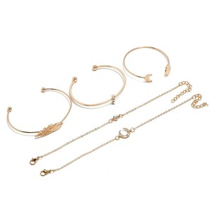 5 cái/bộ Vàng Mạ Vòng Đeo Tay Thiết Lập Đồ Trang Sức Thời Trang Có Thể Điều Chỉnh Vòng Đeo Tay Quyến Rũ Lá Pha Lê Mặt Trăng Vòng Đeo Tay Vòng Đeo Tay Cho Phụ Nữ - Product Image 5