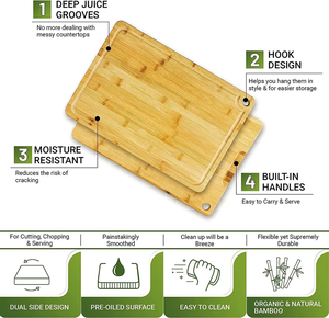 Ensemble de planches à découper en bambou compatibles lave-vaisselle avec rainure pour le jus pour la cuisine, disponible en OEM et en gros - Product Image 5