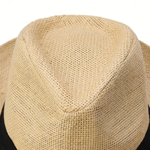 뜨거운 패션 여름 캐주얼 남여 비치 대형 테두리 태양 모자 파나마 모자 종이 밀짚 여성 남성 모자 블랙 리본 - Product Image 4