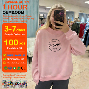 Autumn Custom Flocking Print Women's Heavyweight 400GSM Soft Fleece Oversize Sweatshirt Solid Mock Neck Sweatshirt - Product Image 1