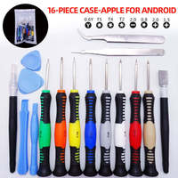 Kit d'outils de réparation de téléphone portable 16-en-1 de qualité industrielle, finition zinc, acier au chrome-vanadium, poignée en plastique, mini