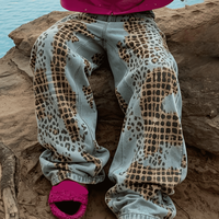 Jeans pour hommes OUNA Designer, effet usé, imprimé animal, patchwork léopard, coupe large, denim clair, streetwear homme