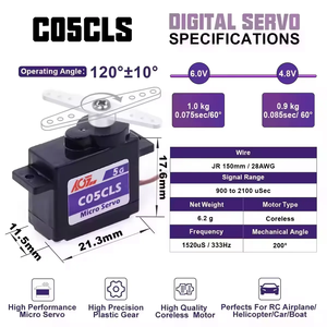มอเตอร์ AGFRC C05CLS 1 กิโลกรัม แรงบิด 0.075 วินาที ความเร็วสูงพิเศษ 120 องศา ดิจิตอล คอร์เลส 5 กรัม นาโน มอเตอร์ขนาดเล็ก สำหรับรถ RC ขนาดเล็ก - Product Image 6