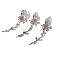 SHDIYAYUN Bros Mutiara Trendy Unisex Perhiasan Mutiara Air Tawar Alami Bentuk Bunga Bros Mutiara Berkualitas Tinggi