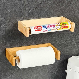 Wooden Wall Mounted <b>Paper</b> Towel Holder With Cling Film Storage For <b>Kitchen</b> Use Bamboo Pine Version - Product Image 1