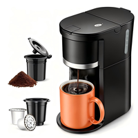 Machine à café domestique 2-en-1 à dose unique pour capsules K-Cup, mini-machine électrique de 6 à 14 oz, noire, avec moulin à café intégré pour une tasse