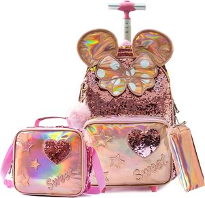 <span class=keywords><strong>Mochila</strong></span> Escolar con Ruedas de Nailon para Adolescentes, <span class=keywords><strong>Mochila</strong></span> Escolar para Niñas con Lonchera para Estudiantes de Primaria, Maleta con Ruedas - Product Image 1