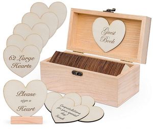 Boîte alternative pour mariage ou baby shower, 62 grands cœurs en bois, livre d'or - Product Image 1