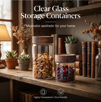 Lot de 6 bocaux en verre hermétiques empilables de 6 fl oz, compatibles lave-vaisselle, avec couvercles en bois d'acacia et étiquettes autocollantes pour le stockage du riz et des aliments