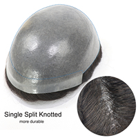 Toupet européen pour hommes Système de cheveux humains Pièce densité moyenne à légère 110% nouée 0.06-0.08mm PU Skin Grey Toupet pour hommes