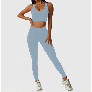 Custom Back Cross Bra Pantalones Deportes Yoga Ropa De Gimnasio <span class=keywords><strong>Mujer</strong></span> Fitness Sets Sujetador deportivo Tops Yoga Leggings Conjuntos - Product Image 3