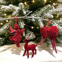 Weinrote Beflockte Kunststoff-Flügelglocken-Anhänger Weihnachtsbaumschmuck & Dekorationen