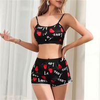 Conjunto de Ropa Interior para Mujer, Sexy y Suave, Top Corto, Pantalones Cortos, Bonito Estampado de Fresas, Conjunto de Sujetador, Bralette sin Costuras, Lencería, Pijama