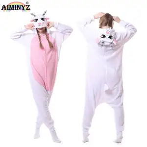 AIMINYZ सर्दियों ध्रुवीय ऊन फलालैन हूडि गेंडा पजामा उच्च-गुणवत्ता नाइटवियर Pijama महिलाओं पशु गत्ते का डिब्बा गुलाबी वयस्क Onesie