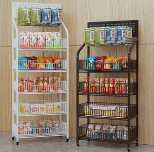 Estante de supermercado de un solo lado con ruedas Estantes de góndola metálicos Soporte de exhibición para tienda de negocios y exhibición - Product Image 1