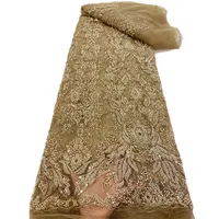 Tessuto di poliestere africano tessuti di lacci francesi Tulle paillettes africane e perline di pizzo per sari