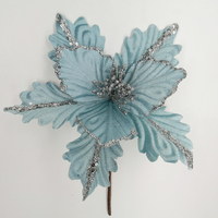 Fleurs Poinsettia à paillettes de Noël Ornements d'arbre de Noël Fleurs artificielles avec de longues tiges pour la fête de l'arbre de Noël