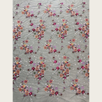 Tissu en maille brodé floral multicolore frais avec paillettes brillantes, dentelle en tulle 100 % polyester écologique pour les vacances des enfants