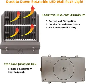 Wall Pack Light 100W 120W Rotatable Outdoor Wall Pack Led Light Adjustable Head Outdoor LED Wall Pack Light