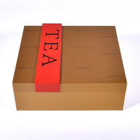 Boîte cadeau rigide marron pour thé avec ruban rouge, boîte d'emballage de thé personnalisée avec insert en velours
