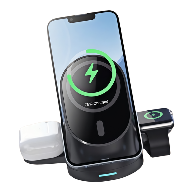 2026 New 3 in 1 Magnetic Wireless Charging Station with Liquid Silicone Panel for iPhone 17 16 15 Pro Max