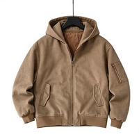 Blouson Bomber Homme Personnalisé en Toile Lavée à Capuche Superposée, Doublure Matelassée Kaki, Poches Zippées, Vêtement d'Extérieur Streetwear Automne, Vente en Gros