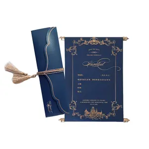 新しいスタイルの紙箱ゴールドスクロール結婚式の招待状
