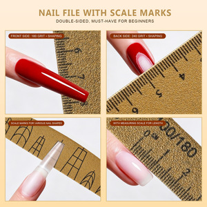 Vente en gros d'accessoires de manucure professionnels pour salons de beauté, lime à ongles en bois double face 100/180 en forme de demi-lune avec règle - Product Image 2