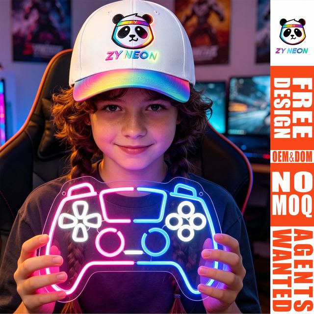 Game Controller LED Neon Sign Pink Blue USB Powered Neon Light for Gamer Bedroom Gaming Room Wall Background Decoration
