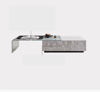 Table basse rectangulaire vintage moderne de luxe en bois et verre, ensemble extensible pour salon, design artistique et tendance