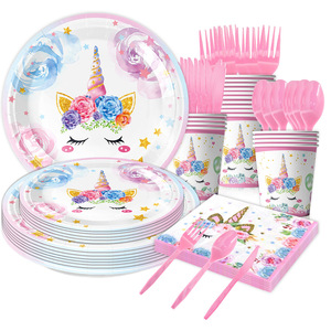 Kit di Stoviglie per Festa di Halloween a Tema Unicorno per 10 Ospiti, Decorazioni per Festa di <span class=keywords><strong>Compleanno</strong></span> di 1 Anno per Bambina con Unicorno Cartoon - Product Image 4