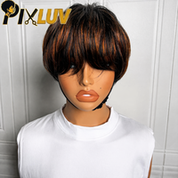 Perruque Courte Pixie en Cheveux Humains à Usage Quotidien, Cheveux Remy, Densité 180%, Perruques Sans Colle avec Frange, Facile à Porter, Perruque Bob de 4 Pouces pour Femmes