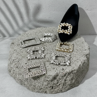 Boucle de chaussure carrée en strass - Clips en alliage de zinc pour sandales à talons hauts pour femmes, accessoires de chaussures