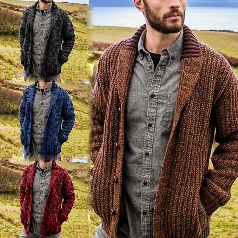 Cardigan de Punto para Hombre Color Sólido Suéter de Punto Cremallera Completo Chaqueta de Cuello Alto Manga Larga Chaqueta de Punto Caliente Abrigo de Punto Rebeca Otoño Invierno Delgada Rebeca