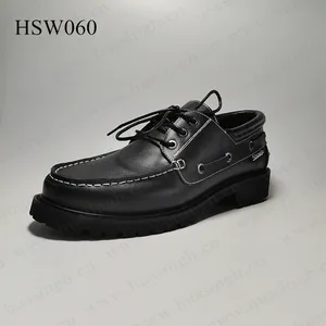 WCY，厂家供应中裁真皮豌豆鞋系带风格硬橡胶外底休闲船鞋男女HSW060