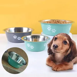 Wholesale OEM LGO COLOR New Stainless Steel Printing Pet Feeder Creative Non-slip Cat And Dog Food Bowl Full Size Pet Bowls