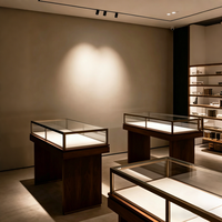 Minimalistische Holz-und-Glas LED-Beleuchtete Vitrinen Moderne Einzelhandels-Schaukästen für Schmuck, Brillen & Luxusgüter